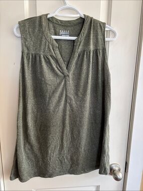 Basic Editions Olive Sleeveless Henley Tank